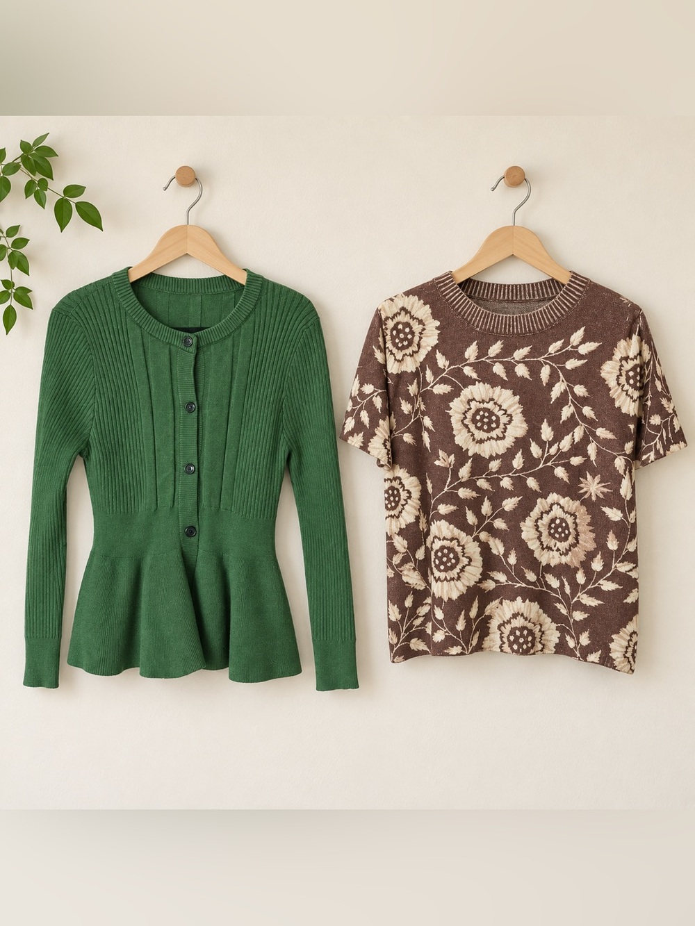 SHEIN 2XL Sweater Bundle – Green Peplum Cardigan & Floral Pullover